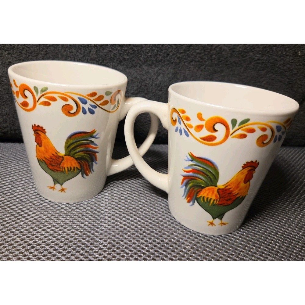 Set Of 2 Gibson Rooster Coffee Mugs 4 In Tall